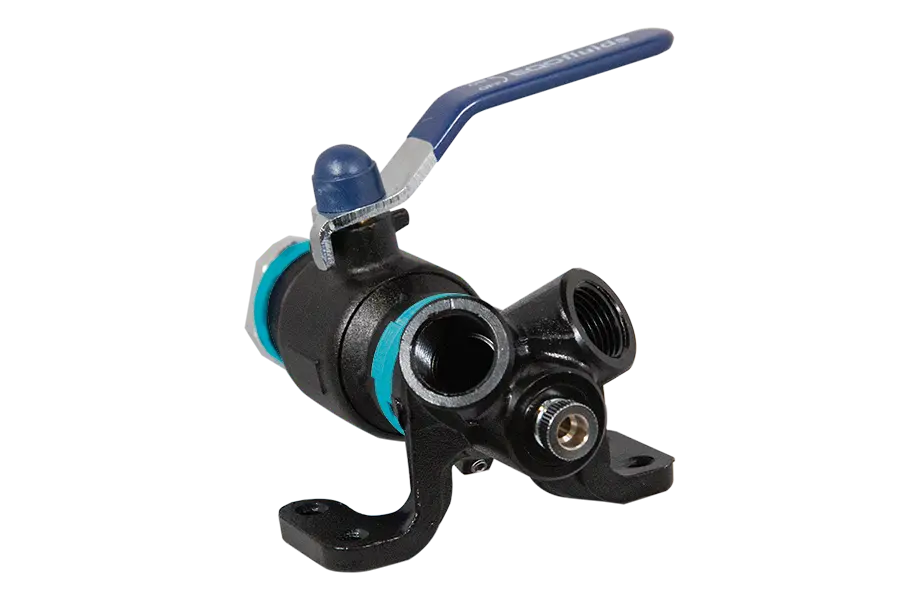 Wall Mounted Drop End with 20mm Ball Valve and Double 1/2" Port - Air Fitting Blueline Air Systems