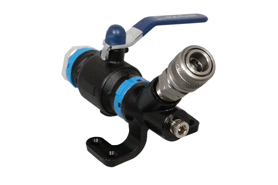 Wall Mounted Drop End with 20mm Ball Valve and Single 1/4" Universal Quick Coupling - Air Fitting Blueline Air Systems